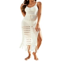 Ženski Bikini ogrtač bez rukava s okruglim vratom Jednobojni izrez Rese kupaći kostimi za plažu ljetna haljina