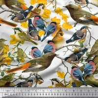 Ljubičasta pamučna tkanina patka lišće, vrabac i Američka ptica crvendać s otiskom širine dvorišta