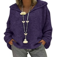 Glookwis v Neck Pulover džemper za žene labavi pleteni džemperi Ugodni kapuljača s kapuljača