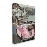 Stupell Industries Pink Car Cliffside Town na Waterfront Roadu, 48, dizajnirao Kamdon Kreations