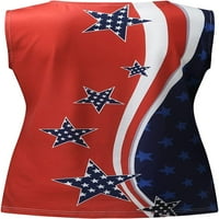 Ženske majice bez rukava 4. srpnja, Dan sjećanja, Bez rukava, Okrugli vrat, američke zastave, ugrađene modne domoljubne