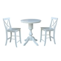 30-inčni visoki okrugli stol i stolice s naslonom u obliku slova H-bijeli-Set