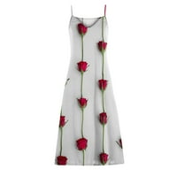 Maxi Sundresses za žene modni rez srednjeg struka s V-izrezom za rukav bez rukava tiskanje vitke plaže duga haljina