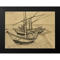 Van Gogh, Vincent Black uokvirena suvremena muzejska umjetnička gravura pod nazivom čamci na plaži u Sainte-Marie-de-la-mer
