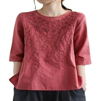 LUMONO Žene modni rad majica ležerna solidna boja Ljetni vrhovi Boemska cvjetna ušivena bluza tunika