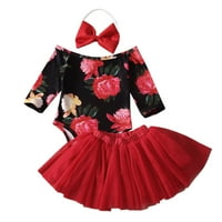 Seyurigaoka Seyurigaoka odjeća za djevojčice Set Pamuk Tops Print cvjetni kockica suknja i traka za glavu