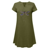 Zunfeo Ladies Ljetne haljine- tiskani V vrat kratki rukav casual labava haljina udobna Sundress vojska zelena