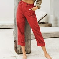 Ženske hlače A-Lister minijaturne ženske casual Jednobojni džepovi s gumbima elastični pojas udobne ravne hlače
