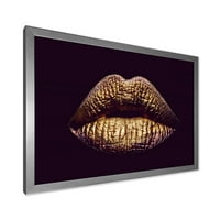 DesignArt 'Sexy Golden Metalized Woman Lips II' Moderni uokvireni umjetnički tisak