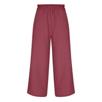 Lanene hlače za žene visokog struka široke nogavice na plaži Ležerne pamučne lanene hlače u više jednobojnih boja