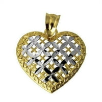 Privjesak s šarmom u obliku malog srca u 14k žutom i bijelom zlatu s prirodnim dijamantom