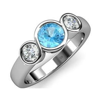 1 karatni plavi topaz dijamantni prsten od 14 karatnog bijelog zlata.Veličina 4.0