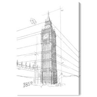 Wynwood Studio Arhitektura i zgrade zidna umjetnička platna ispisuje europske zgrade Big Ben Silver - Crno, bijelo