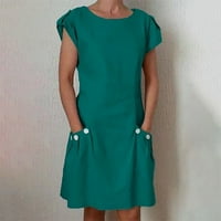 Ležerne haljine za žene kratke rukave solidna labava mini okrugla dekolte haljina zelena xl