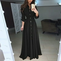 Ženska haljina Ženska ležerna široka duga košulja dugih rukava jednobojna haljina košulja dugih rukava Crna Abou