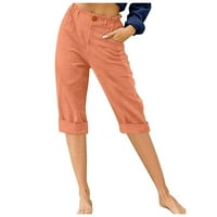 Ženske široke hlače za noge Ljetna pamučna posteljina kotrljaju hlače hlače casual crop odijevanje hlača gumba