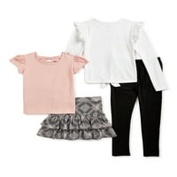 Pink Velvet Girls Grafička majica, majica s dugim rukavima, set odjeće za odjeću za ruffle i gamašce, 4-komad,