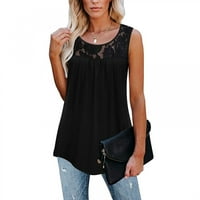 2 / ljetna Ženska majica bez rukava, čipkasta labava tunika s volanima, košulja u crnoj boji