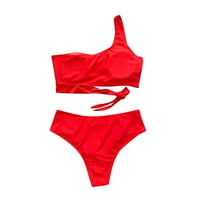 Tankini kupaći kostimi za žene žene jedno rame bikini set push up kupaći kostimi za dva visokog struka crvena