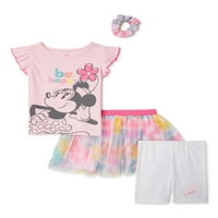 Minnie Mouse Baby & Toddler Girls's Flutter Slave Top, suknja, kratke hlače i Scrunchie, četverodijelni odjevni