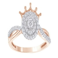10K Bijeli prirodni dijamantni prsten s dvostrukim okvirom od ružičastog zlata