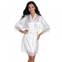 Luksuzne žene Ljetna tanka fau svilena ogrtač srednje koljena čipkaste odjeće za spavanje haljina