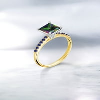 Kralj dragulja 1. Karatna princeza zeleni mistični Topaz Plavi safir prsten od žutog zlata od 10 karata sa zubima