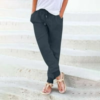 Široke platnene hlače za žene u višebojnom ispranom pamuku, Ležerne hlače s elastičnim pojasom i džepovima u tamno