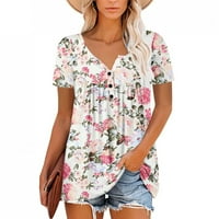 Ženska modna ležerna ljetna ljetna rukava cvjetni print V vratni majica vrh